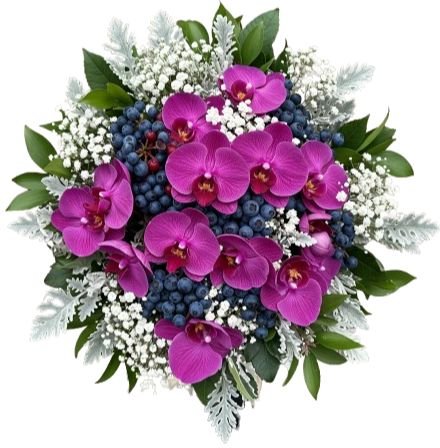 Charming Bouquet of Phalaenopsis Orchids with Gypsophila and Berries - Flowers Box London