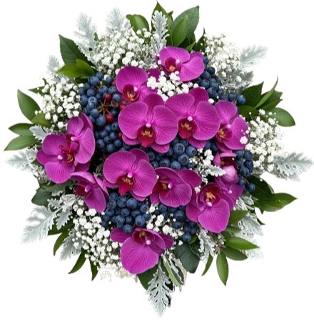 Charming Bouquet of Phalaenopsis Orchids with Gypsophila and Berries