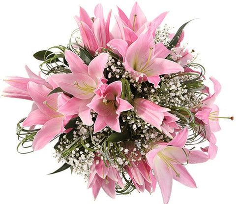 Charming Bouquet of Pink Lily with Gypsophila