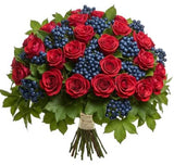 Charming Bouquet of Red Roses and Blueberries