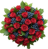 Charming Bouquet of Red Roses and Blueberries - Flowers Box London