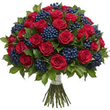 Charming Bouquet of Red Roses and Blueberries