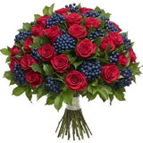 Charming Bouquet of Red Roses and Blueberries - Flowers Box London