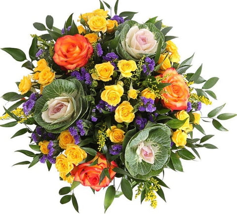 Charming Bouquet of Spray Roses and Brassica - Flowers Box London