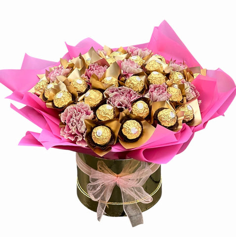 Charming Box of Chocolates with Carnations - Flowers Box London