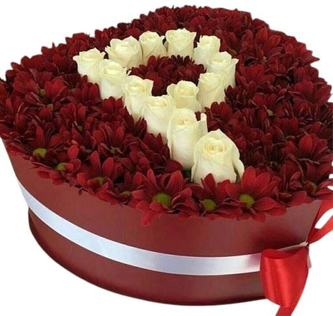 Charming Box of Daisy Chrysanthemum and Roses Initial