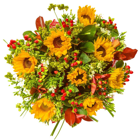 Charming Field Sunflowers and Hypericum Bouquet - Flowers Box London