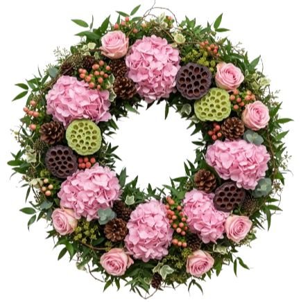 Charming Pink Garden Blooms Wreath - Flowers Box London