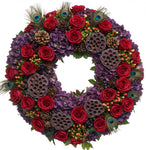 Charming Purple Hydrangea and Red Roses Door Wreath