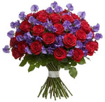 Charming Red Roses with Sweet Peas Bouquet - Flowers Box London