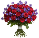 Charming Red Roses with Sweet Peas Bouquet - Flowers Box London