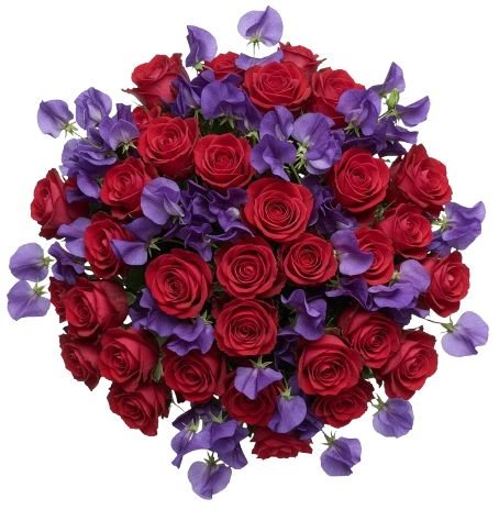 Charming Red Roses with Sweet Peas Bouquet - Flowers Box London