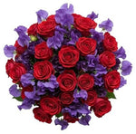 Charming Red Roses with Sweet Peas Bouquet - Flowers Box London