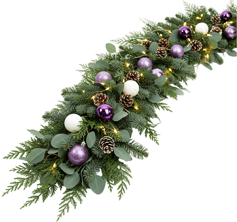 Chic Winter Garland in White & Violet Tones - Flowers Box London
