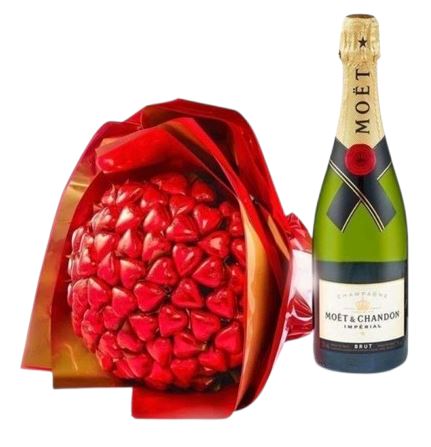 Chocolate Hearts Bouquet with Champagne Gift