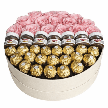 Chocolate Roses with Nutella or Jams Hat Box - Flowers Box London