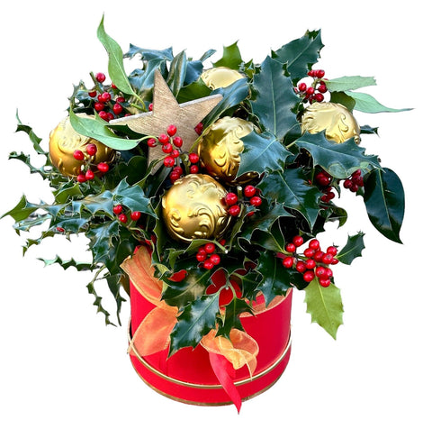 Christmas Holly Box with Baubles - Flowers Box London