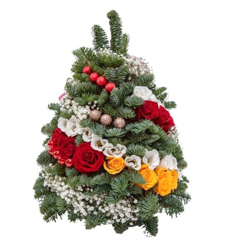 Christmas Tree Box Arrangement: Fresh Floral Symphony of Festive Elegance - Flowers Box London