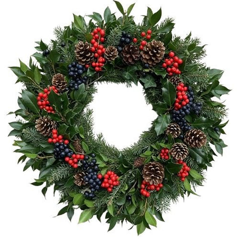 Classic Green Autumn Wreath with Ilex - Flowers Box London