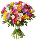 Colored Freesias with Greenery Bouquet - Flowers Box London