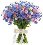 Colored Sweet Pea and Blue Forget Me Not Bouquet
