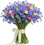 Colored Sweet Pea and Blue Forget Me Not Bouquet