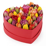 Colored Tulips Heart Box - Flowers Box London