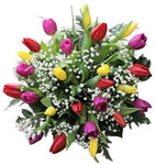 Colored Tulips with Gypsophila Bouquet