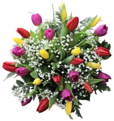 Colored Tulips with Gypsophila Bouquet - Flowers Box London