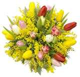 Colored Tulips with Mimosa Bouquet - Flowers Box London