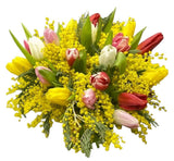 Colored Tulips with Mimosa Bouquet - Flowers Box London