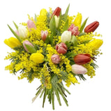 Colored Tulips with Mimosa Bouquet - Flowers Box London