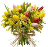 Colored Tulips with Mimosa Bouquet - Flowers Box London