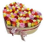 Colorful Roses Heart Box - Flowers Box London