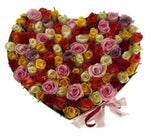 Colorful Roses Heart Box - Flowers Box London