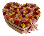 Colorful Roses Heart Box - Flowers Box London