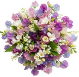 Colorful Sweet Pea and Freesias with Lily Of The Valley Bouquet - Flowers Box London