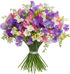 Colorful Sweet Pea and Freesias with Lily Of The Valley Bouquet - Flowers Box London