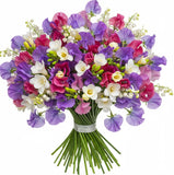 Colorful Sweet Pea and Freesias with Lily Of The Valley Bouquet - Flowers Box London