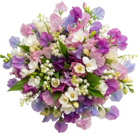 Colorful Sweet Pea and Freesias with Lily Of The Valley Bouquet
