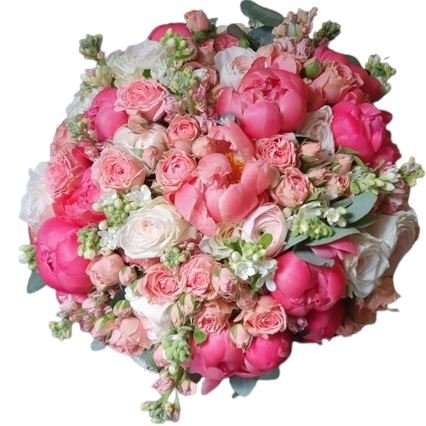 Coral Peony & Pastel Pink Blooms Bouquet - Flowers Box London