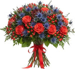 Coral Symphony with Blue Bouquet - Flowers Box London