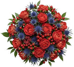 Coral Symphony with Blue Bouquet - Flowers Box London