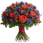 Coral Symphony with Blue Bouquet - Flowers Box London