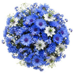 Cornflowers and Blue Forget Me Not Bouquet with Nigella