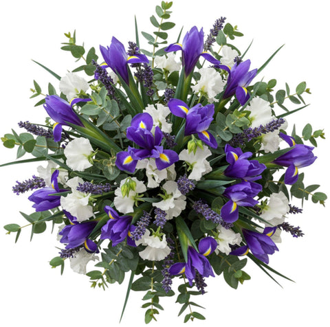 Cute Bouquet of Blue Iris and Sweet Pea and Lavender