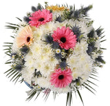 Cute Bouquet of Gerbera and Chrysanthemum with Eryngium
