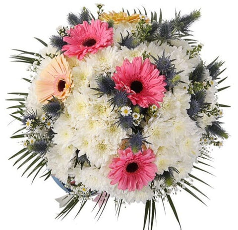 Cute Bouquet of Gerbera and Chrysanthemum with Eryngium