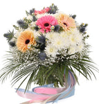 Cute Bouquet of Gerbera and Chrysanthemum with Eryngium