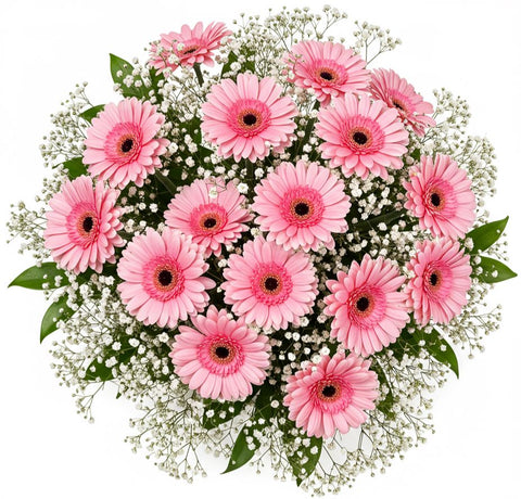 Cute Bouquet of Pink Gerberas with Gypsophila